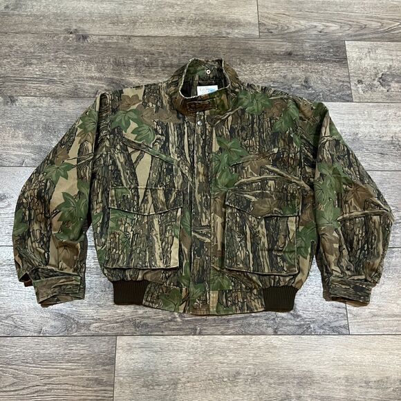 Vintage 80s Trophy Club Camo Bomber Hunting Jacket Realtree Style - Men’s Large - Picture 1 of 10